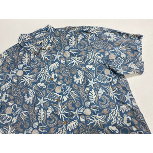 Men Yiume Hawaiian cotton sea shell ocean life button up shirt, XL